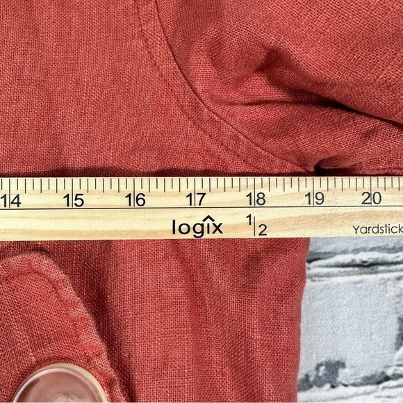 LAL Live A Little 100% Linen Button Blazer Short Sleeve Orange Lagenlook Small - Picture 7 of 7